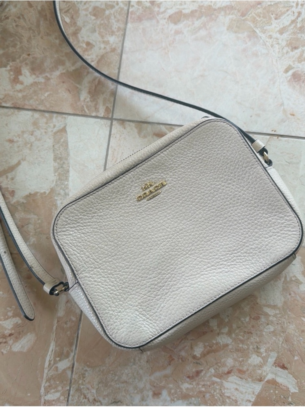 Coach Chalk Pebbled Leather Crossbody with Gold Logo